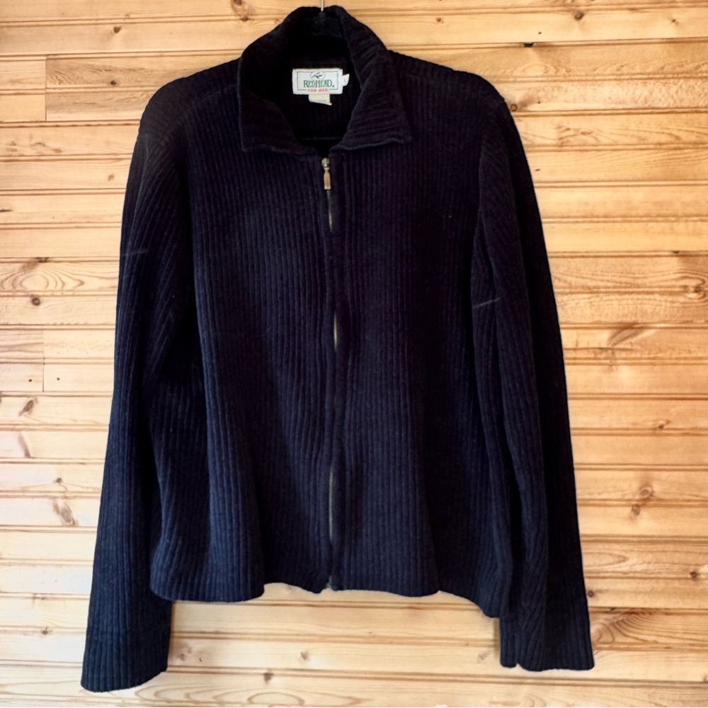 RedHead For Her Collared Cardigan Zipper VTG Black Chenille Women's Size Large